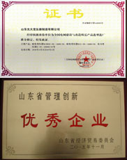 天津变压器厂家优秀管理企业证书